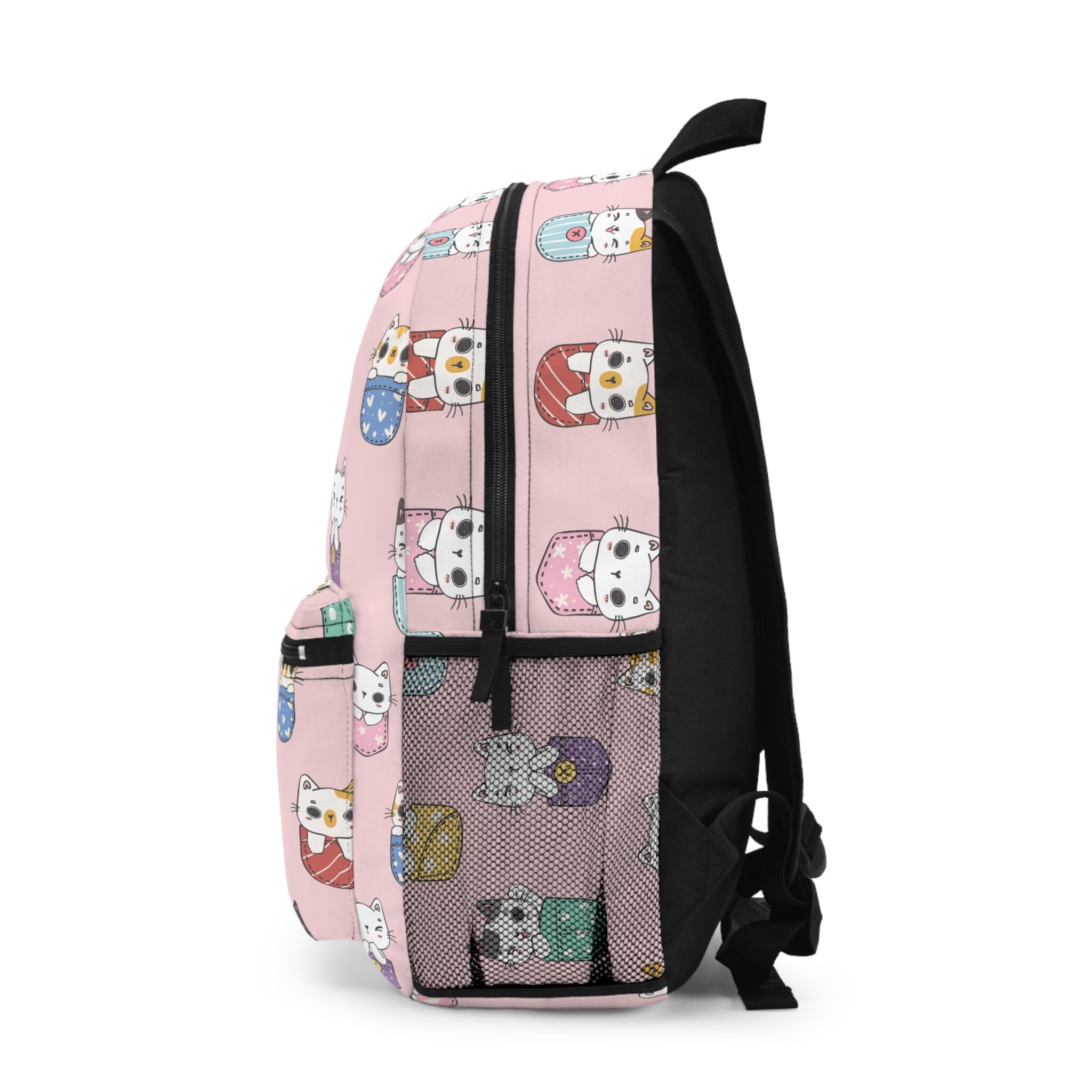 Pocket Cats Backpack, Cute Pink Kawaii Kittens Bookbag, Back 