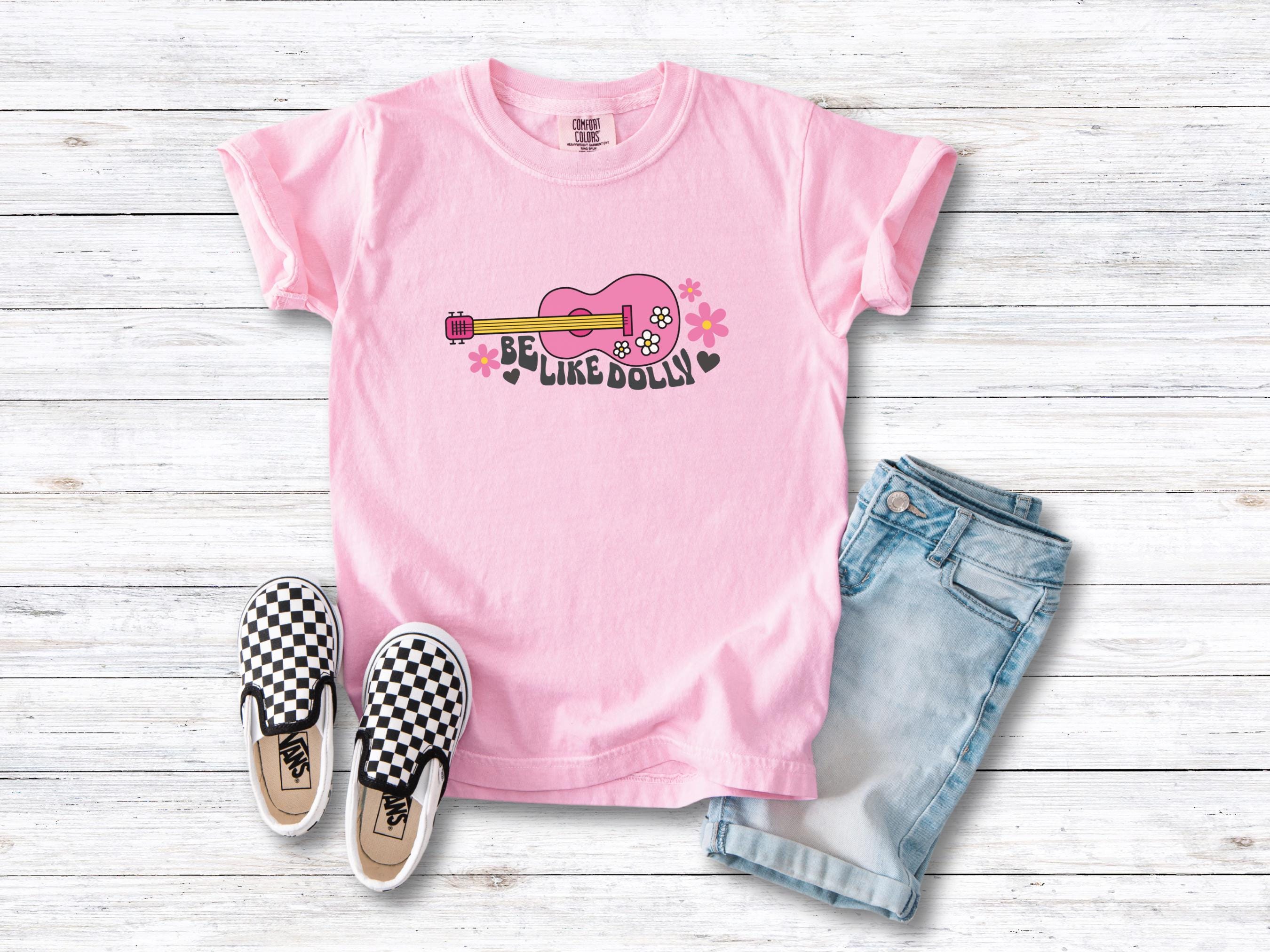Be Like Dolly Youth Midweight Tee, Comfort Colors Girl's Dolly Parton T-shirt, Gift for Dolly Fan, Children's Dolly Shirt, Pink Guitar
