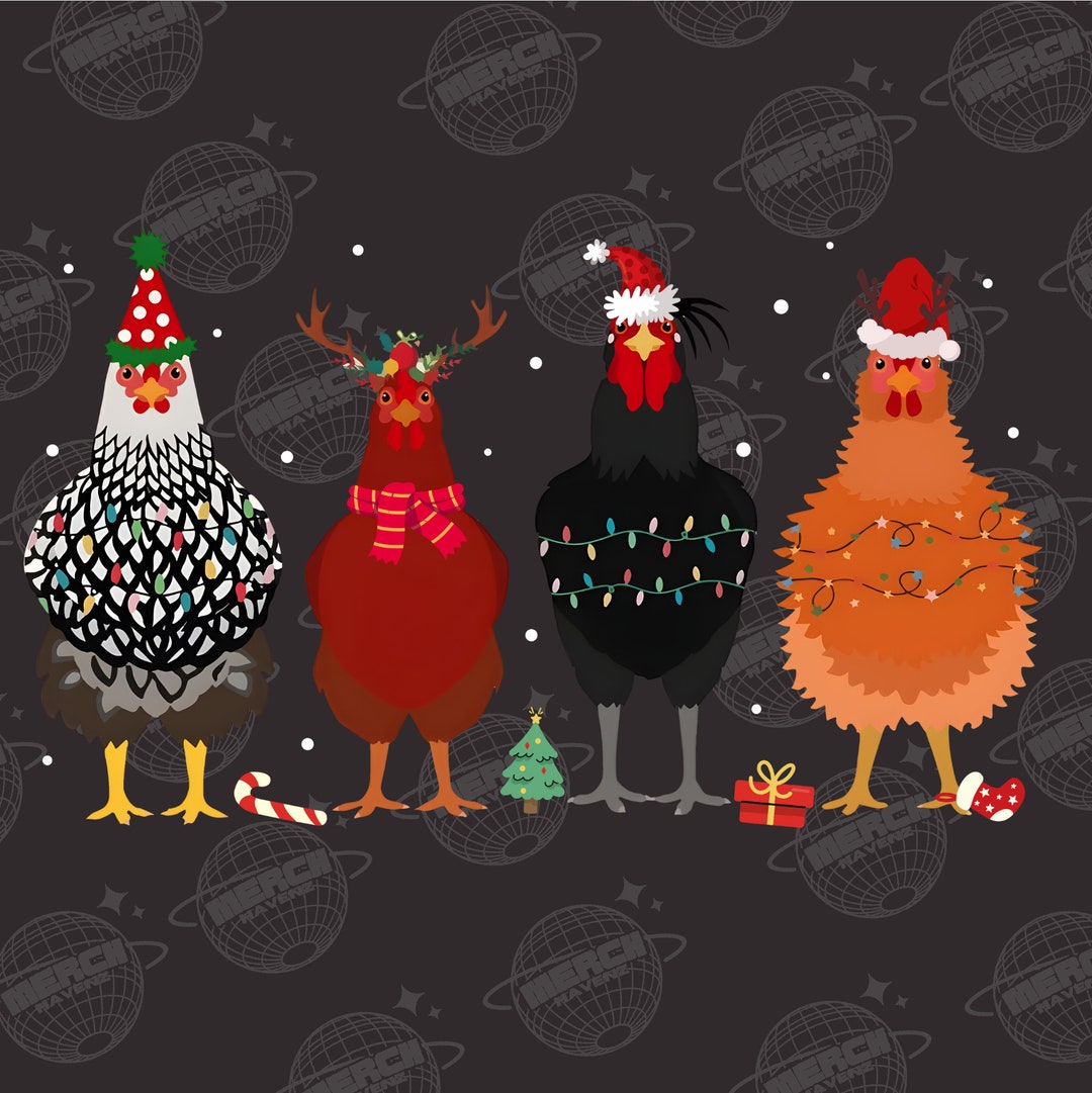 Chicken Christmas Lights PNG, Farm Animal Christmas PNG, Funny Chicken