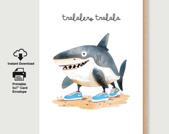 Printable  Italian Brainrot Tralalero Tralala Card, Digital Download and Printable 5x7 Greeting Card with Envelope