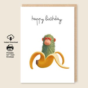 Cartão de saudação italiano Brainrot Chimpanzini Bananini para impressão, download digital e cartão de felicitações 5x7 para impressão com envelope