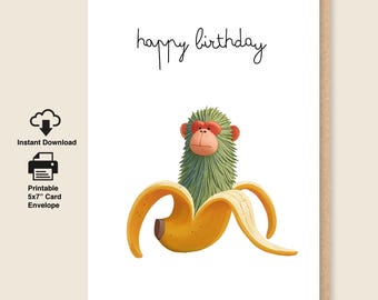 Printable  Italian Brainrot Chimpanzini Bananini Card, Digital Download and Printable 5x7 Greeting Card with Envelope