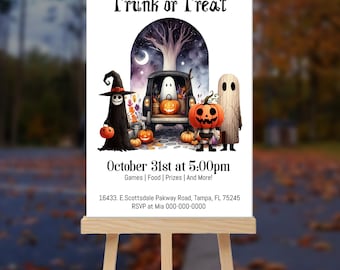 Halloween Trunk or Treat Party Poster Editable DIY (24x36in) Plus Facebook Event Cover Banner(1920px x 1005px pixels)