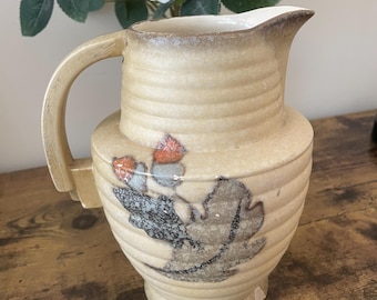 ヴィンテージ ブルージョン陶器 アールデコ ウォータージャグ ピッチャー 花柄デザイン 20cm