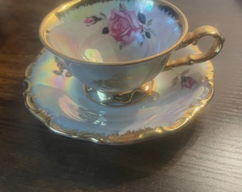 Taza y platillo de café vintage Waldershof Bavaria / Porcelana alemana / Oro de 22 quilates / Acabado nacarado