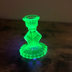 Art Deco Uranium Glass Candle Holder Collectible glass Glows under UV light