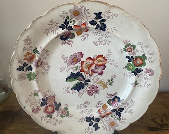 Plato antiguo Ridgway “Flores Imperiales” / Modelo 174 / 26,5 cm Loza c.1830–1838
