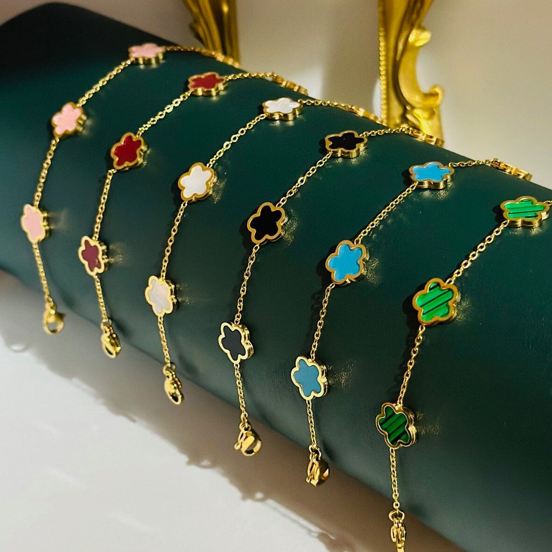 18k Gold Plated Clover Flower Bracelet / Black Clover Bracelet Etsy UK