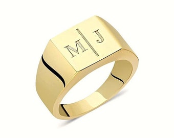 Anillo de sello de plata personalizado con inicial grabada, anillo de letras personalizado para hombres, anillo meñique con clase, regalo único para él