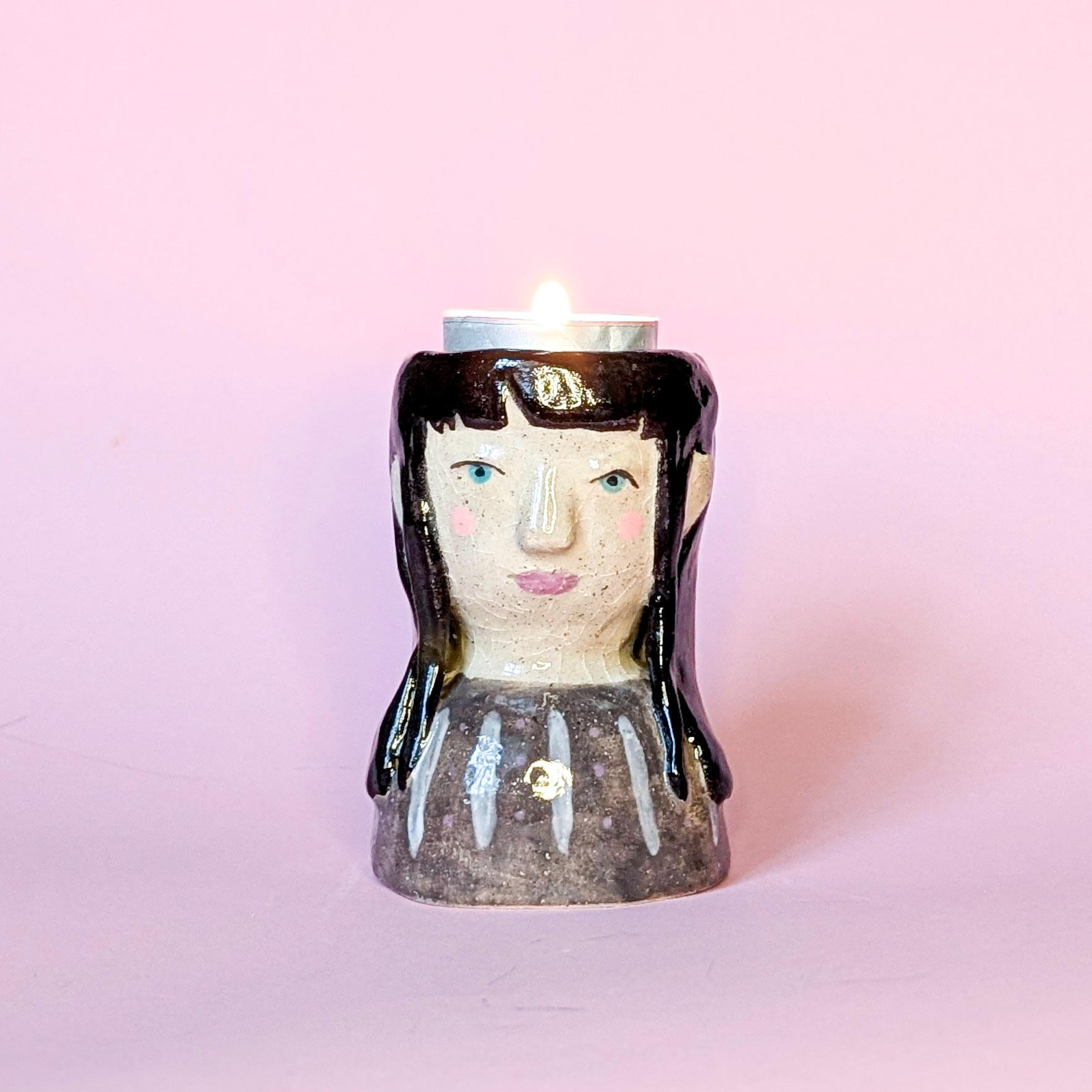 Portacandele ceramica bianco casa e alberi tondo - Ferrini Gift