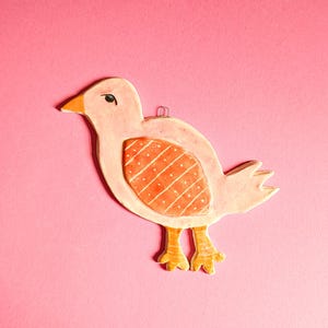 Ceramic picture bird pink; wall picture bird made of ceramic pink