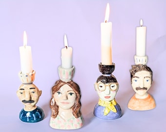 Your favorite person as a candle holder! Portrait ceramic candlestick made to your specifications. Etsy Design Award Winner 2024