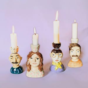 Your favorite person as a candle holder! Portrait ceramic candlestick made to your specifications. Etsy Design Award Winner 2024