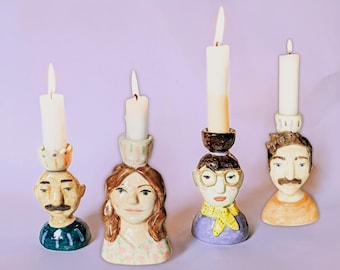 Your favorite person as a candle holder! Portrait ceramic candlestick made to your specifications. Etsy Design Award Winner 2024