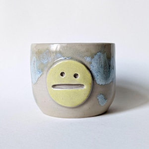 Mug with emoji made of ceramic; coffee mug moody cup; drinking mug mood mood; ceramic mug smiley pout beige and sage