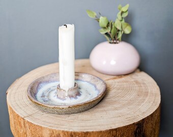 Candle plate violet made of ceramic, candle holder pottery for decoration made of clay, candle holder for stick candle, ceramic candle, decorative plate