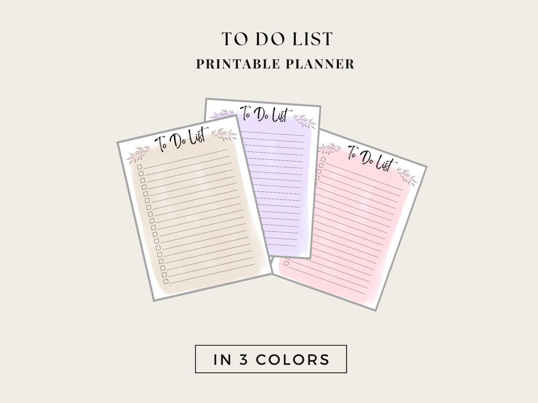 Minimalist Simple to Do List Printable, INSTANT DOWNLOAD, in 3 Colors ...