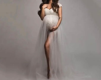 Fotografía de maternidad vestido de tul mono traje mujer embarazada sesión de fotos vestido de tul