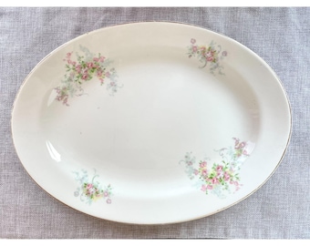 Plato ovalado vintage de porcelana semivítrea Edwin Knowles de 35,5 x 25,4 cm con diseño floral rosa