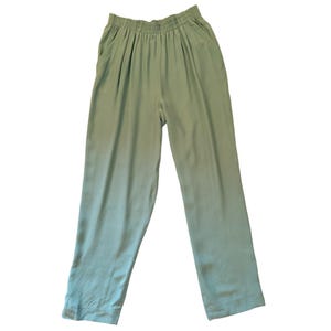 Vintage IB Diffusion Dusty Teal Silk Pants Size 12 Elastic Waist NWT 100 Percent Silk Flowy Coastal Chic Quiet Luxury with minor FLAWS