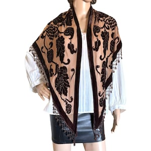 Vintage Velvet Hand Beaded Large Triangular Scarf Gothic Elegance Dark Academia