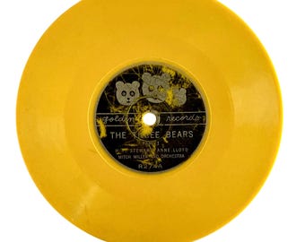 Disco de vinilo amarillo infantil de la colección Vintage Golden Records, Los Tres Osos, década de 1950.