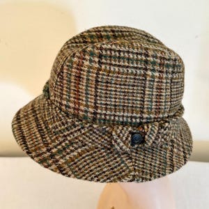 Vintage 1960s Harris Tweed Wool Plaid Hat Country Gentleman Travler Size Medium to Large Unisex Retro Hat Theater Costume