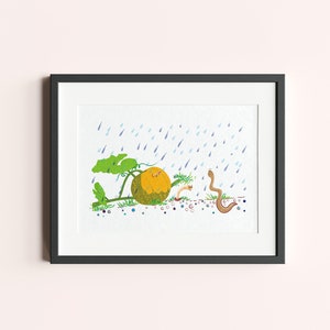 Rain Wall Art, Fun Animal Wall Prints, Nature Inspired Art, Nursery Decor, Kids Room Décor, Digital Download image 1