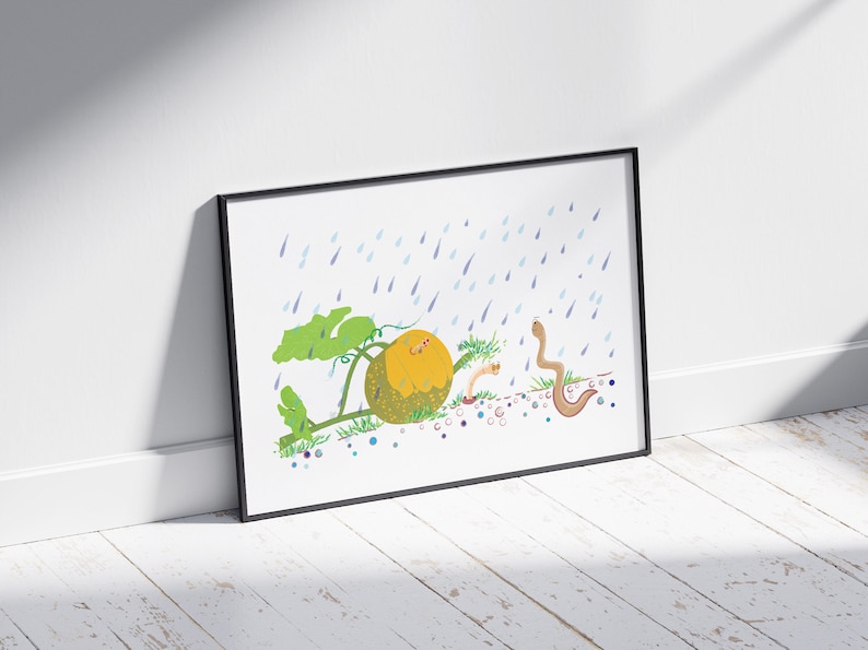 Rain Wall Art, Fun Animal Wall Prints, Nature Inspired Art, Nursery Decor, Kids Room Décor, Digital Download image 2