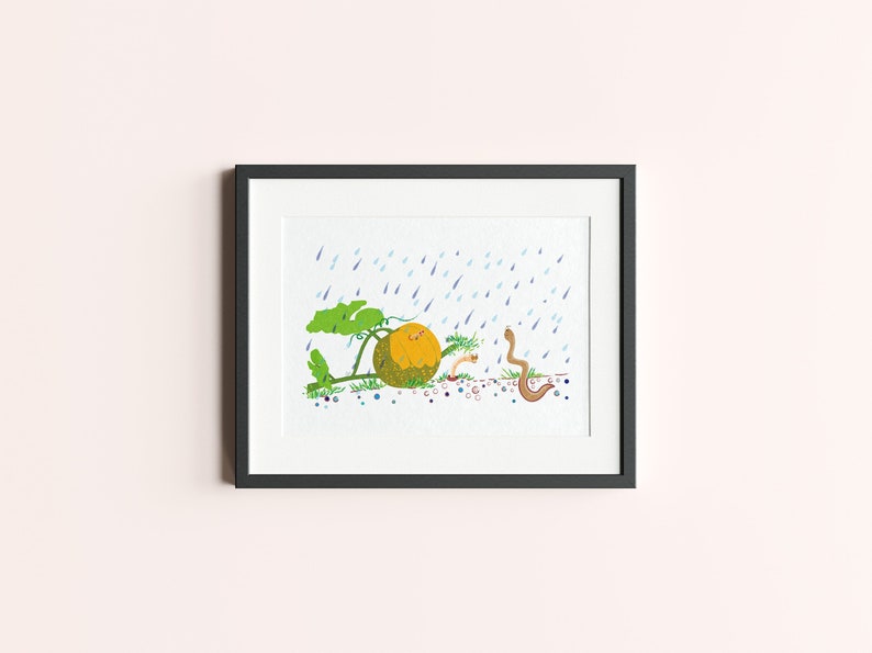 Rain Wall Art, Fun Animal Wall Prints, Nature Inspired Art, Nursery Decor, Kids Room Décor, Digital Download image 1