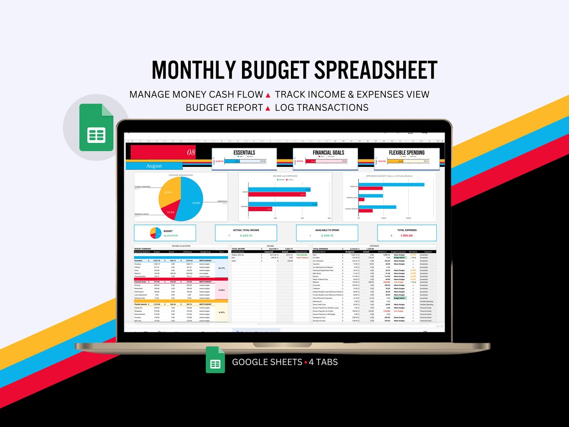 Monthly Budget Spreadsheet for Google Sheets Simple Budget Template ...
