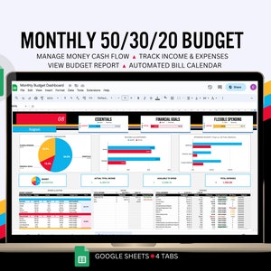 503020 Budget Spreadsheet for Google Sheets 50/30/20 Monthly Budget 502030 Planner in Google Sheets 80/20 Expense Tracker Bill Calendar Tool