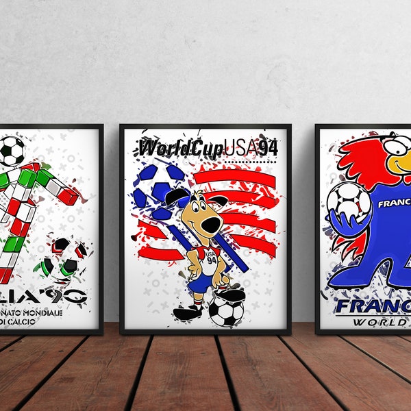 World Cup Nostalgia - Digital Art Trio Celebrating Italia '90, USA '94, and France '98