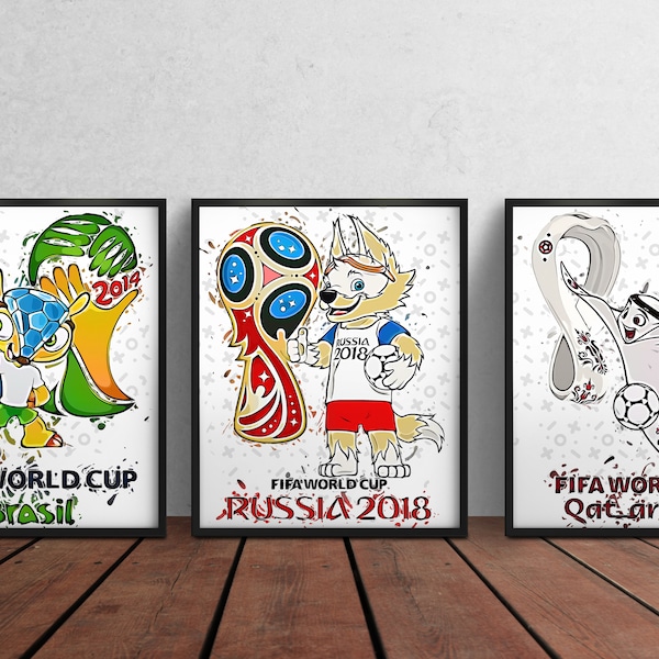 World Cup Nostalgia - Digital Art Trio Celebrating Brasil 2014, Russland 2018 und Katar 2022