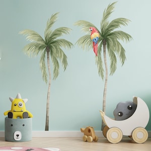 Palm Tree Safari Wall Decal, Watercolor Tree Nursery Wall Decal, Safari Jungle Wall Stickers, Forest Wall Decal, Playroom Wall Decal