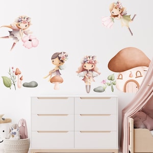 Flower Fairy Wall Decal, Girls Bedroom Decals, Fairy Nursery Decor, baby Wall decal , fairy stickers for a girl