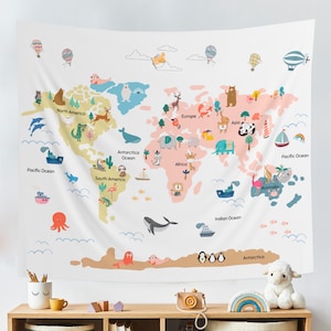 Weltkarte Wandteppich, Weltkarte Wandteppich, Kinder Weltkarte Wandteppich, Weltkarte für Kinder, Kinderzimmer Weltkarte, Kinderzimmer Wandteppich
