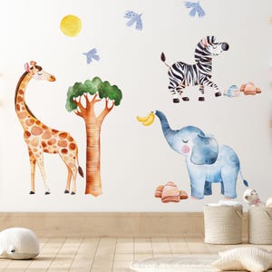 XL Safari Wall Sticker set for kids, safari animals, wall decal, africa watercolor decal set, nursery peel and stick nursery wall decor