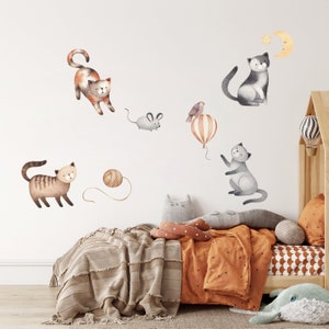 Cat Wall Decals, Animals Wall Decal for Kids, Nursery Art Cats, Cat Decor, Cat Stickers, Nursery Wall Decor, Cute Cats Nursery Wall Decal