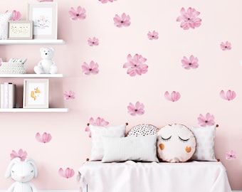 Floral Wall Stickers, Pastel Flowers Wall Decal, Botanical Wall Stickers, Boho Style Wall Sticker, Girl’s Bedroom, Floral Decals