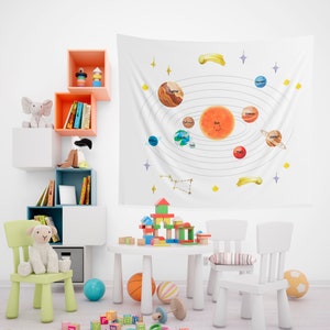Watercolor Solar System Tapestry, Space Tapestry, Planets Tapestry, Nursery Tapestry, Educational Tapestry, Planets For Kids Room