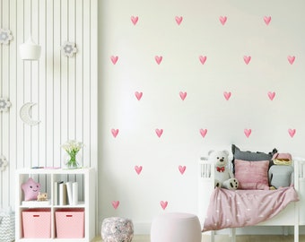 Heart Shapes Wall Stickers, Polka Dot Wall Stickers, Hearts Wall Decal, Watercolor Polka Dot Decal, Girls Room Wall Stickers, Nursery Decal