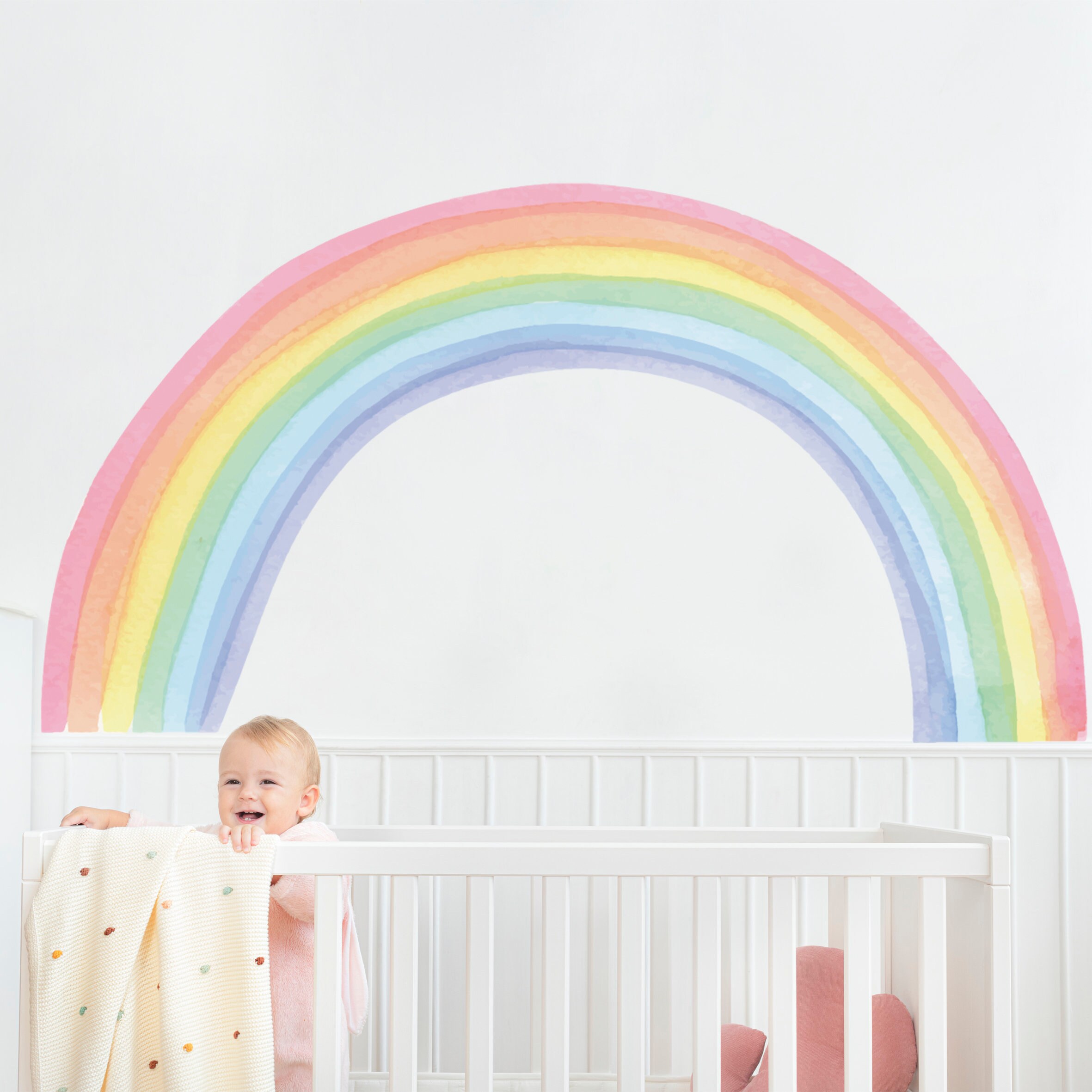 Large Watercolor Rainbow Wall Decal, Watercolor Rainbow Nursery Wall ...