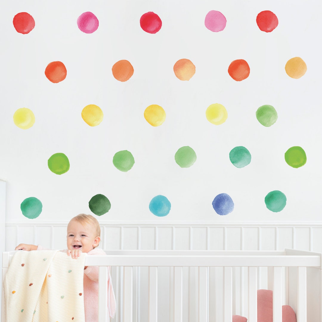 Rainbow Polka Dot Wall Decal, Watercolor Dot Decal, Polka Dot Nursery ...