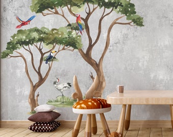 Savanna Tree Safari Wall Decal, Africa Tree Nursery Wall Decal, Safari Jungle Wall Decals, Forest Wall Decal, Playroom Wall Decal