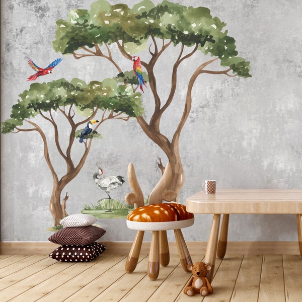 Savanna Tree Safari Wall Decal, Africa Tree Nursery Wall Decal, Safari Jungle Wall Stickers, Forest Wall Decal, Playroom Wall Decal