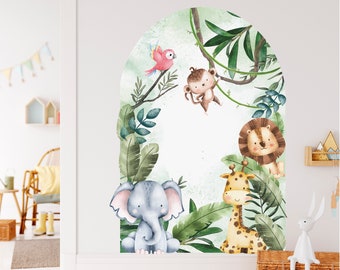 Baby Safari Dieren Aquarel Muur Sticker, Safari Dieren Speelkamer Muur Sticker, Kids Arch Muur Sticker, Jungle Baby Animal Nursery Stickers