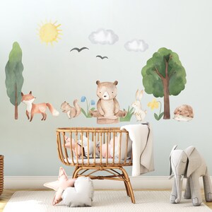 Woodland nursery wall decals, forest animals wall decals, nursery wall decals, woodland tree decal, woodland stickers, Baby animals Decal
