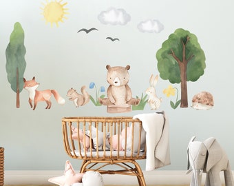 Woodland nursery wall decals, forest animals wall decals, nursery wall decals, woodland tree decal, woodland stickers, Baby animals Decal