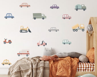 Calcomanía de pared de transporte para niños, calcomanía de pared de vehículo, calcomanía de pared de transporte, calcomanía de pared de autos para niños de guardería, calcomanías de vehículos, calcomanías de habitación de niños